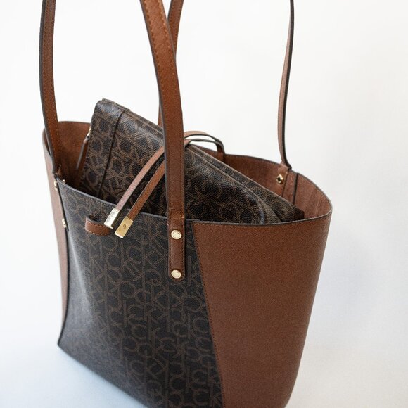 Calvin Klein CK Monogram Reversible Micro Suede Tote w/ Removable Pouch - Picture 5 of 12